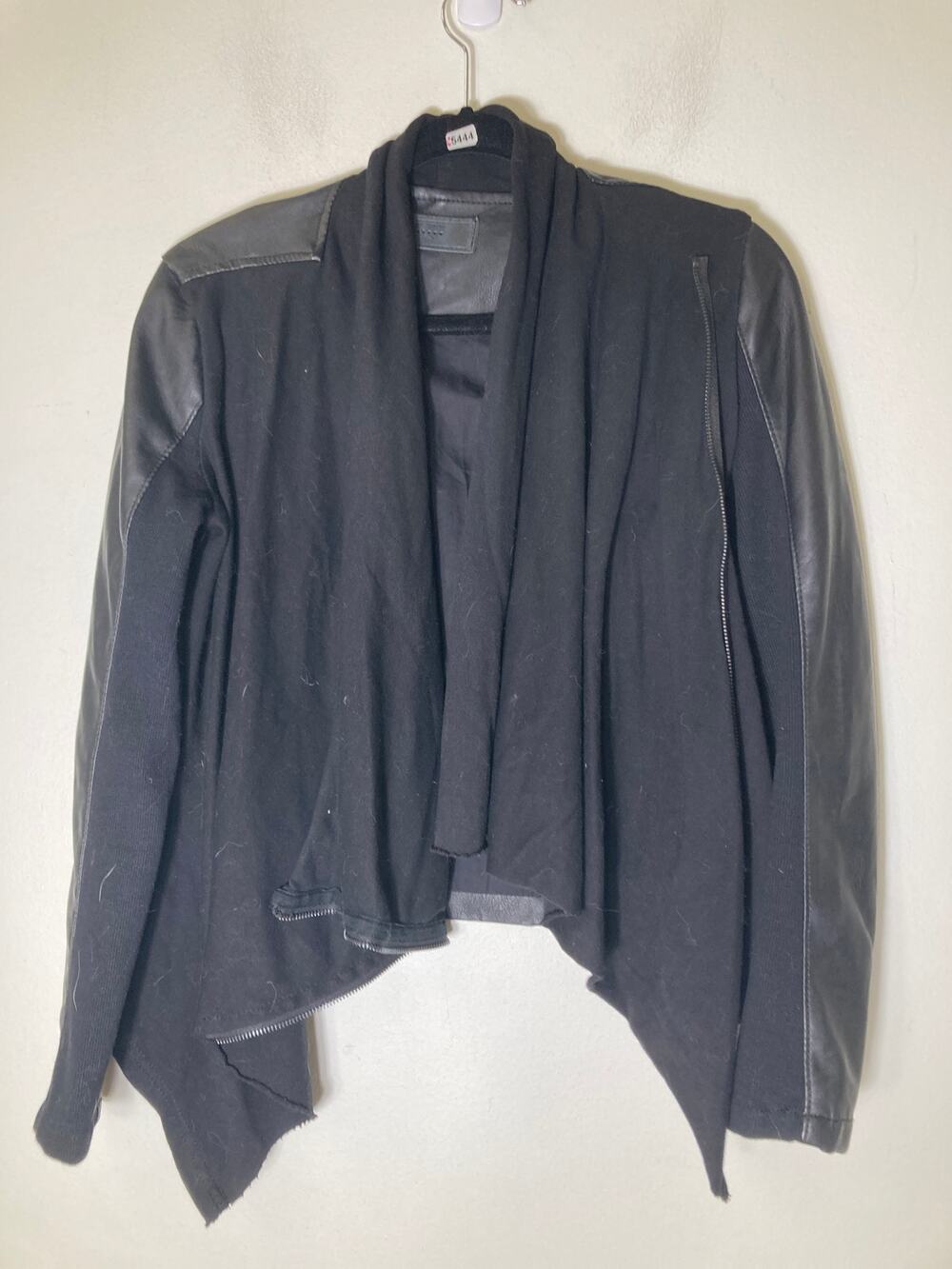 BlankNYC Black Mixed Media Faux Leather Zip Up Cardigan Style Sz s